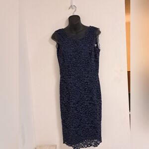 Gerard Darel Blue Lace Overlay Shift Dress Misses Size 6